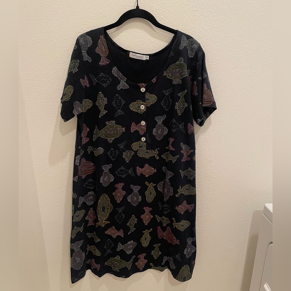 Fresh Produce Fish Print Button Front Dress – Size Medium – Made in USA